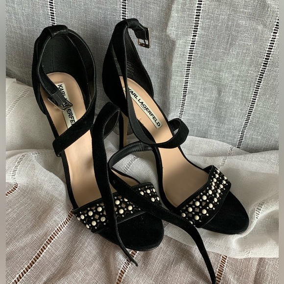 Karl Lagerfeld black suede strapped heels size 8.5? - Picture 4 of 16